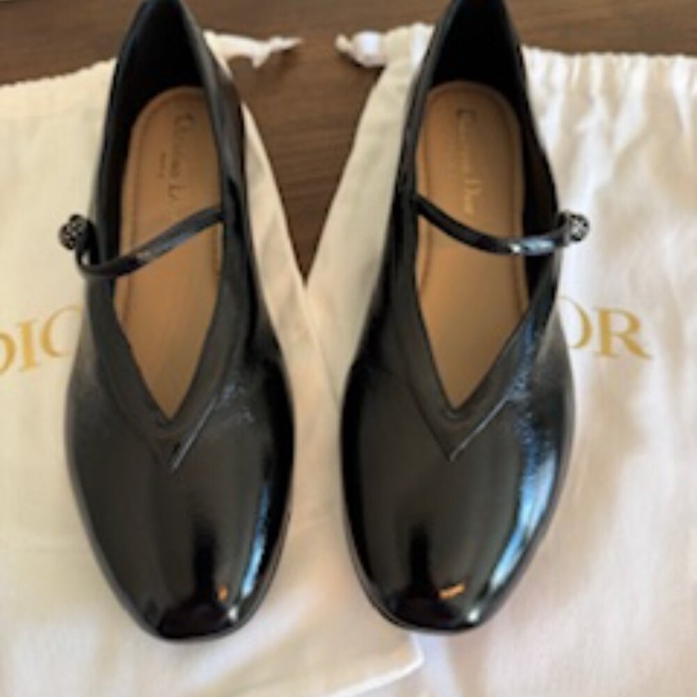 Dior Ballet Flat Black Crinkled Patent Calfskin (Brand New) - Picture 8 of 10